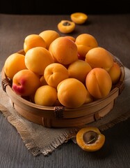 Wall Mural - apricots from farm to table, showcasing the natural beauty and taste of freshly picked, organic apricots. Experience the essence of pure, sun-ripened sweetness with every vibrant, juicy bite