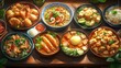 © พุฒิพงศ์ ขาวทอง - Delicious Asian Food Dishes with Shrimp  Chicken  and Tofu