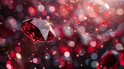 Wall Mural - A Single Ruby Gemstone Against a Background of Red Bokeh