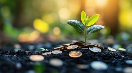 Plant Growing from Coins symbolizing Financial Growth