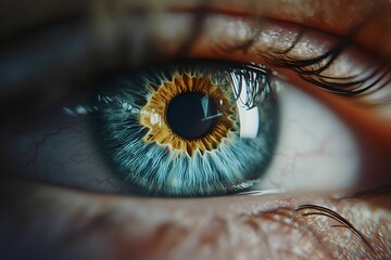 closeup of realistic human blue eye with detailed iris, detail, texture, realism, biology