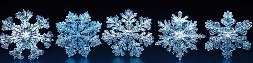 Snowflake Icon Set: Detailed, intricate snowflakes isolated on a transparent background, perfect for winter-themed designs