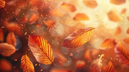 Wall Mural - Vibrant Autumn Leaves Falling Through Warm Air