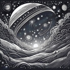 Wall Mural - Abstract cosmos with big planet