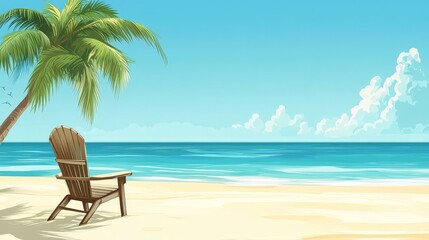 Wall Mural - A beach scene with a chair and a palm tree