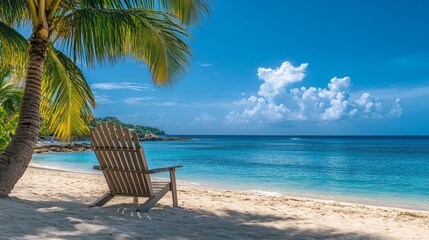 Wall Mural - A beach chair is sitting on the sand next to the ocean