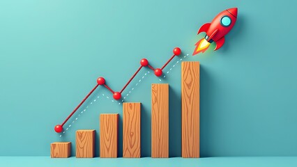 Poster - A rocket ascending alongside a bar chart, symbolizing growth and success in business and technology. Perfect for marketing and innovation themes.