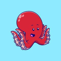 Red Octopus Cartoon Vector Icon Illustration. Sea Creatures Concept. Flat Cartoon Style.