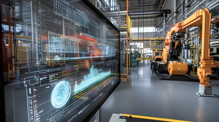 Wall Mural - photograph showcasing a high-tech,futuristic industrial environment with real-time data analysis and