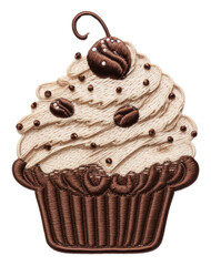 Canvas Print - PNG  Ice cream chocolate in embroidery style dessert cupcake food.