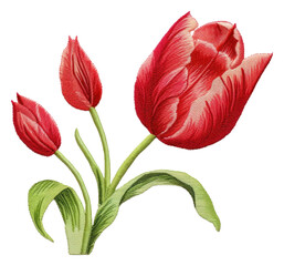 Wall Mural - PNG  Tulip in embroidery style flower petal plant.