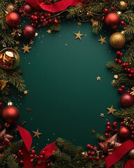 a festive wreath of evergreen branches adorned with ornaments and ribbons for christmas celebration 