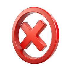 3D red cross X sign  illustration png, error, fail, don't, icon