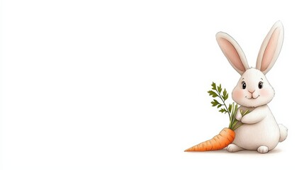 Wall Mural - A cute cartoon rabbit sitting with a carrot, perfect for spring themes, children's content, or farm illustrations.