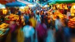 © indyntk - Striking dynamic photo of a bustling market scene with people and stalls in motion and vivid colors