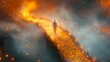 © Natasha  - Enigmatic silhouette walking on glowing lava path amidst smoky landscape