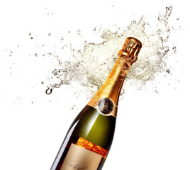 Wall Mural - PNG Bottle of champagne explosion splash drink wine white background.