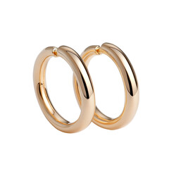 Pair of gold hoop earrings isolated on white background.