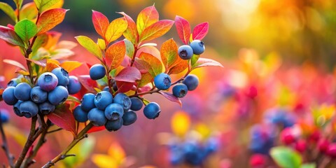 blueberry plant with ripe blueberries in a colorful autumn garden