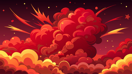 Wall Mural - Red smoke cloud effect vector background. Realistic fire fog spark with light and powder illustration. Flying particles glow in hell smog texture overlay illustration. Inferno magic power steam wave