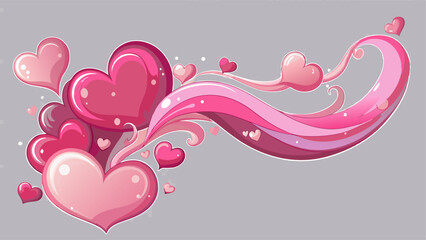 Pink vapor flows with hearts and sparkles. Concept of love, romance, Valentine day with abstract air or steam swirls effects with pink hearts isolated on transparent background, vector realistic set