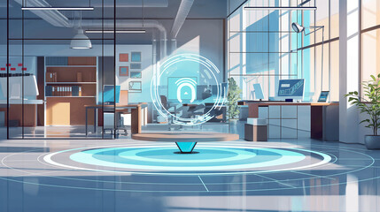 Wall Mural - digital process to increase work productivity concept visualization through virtual display of icons
