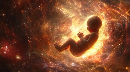 Wall Mural - cosmic beginning: a baby in the womb of the universe
