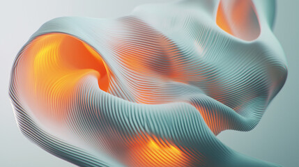 Wall Mural - Abstract white wavy shape with orange glowing light inside