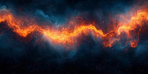 Sticker - A vibrant nebula with a fiery orange streak across the dark blue expanse.