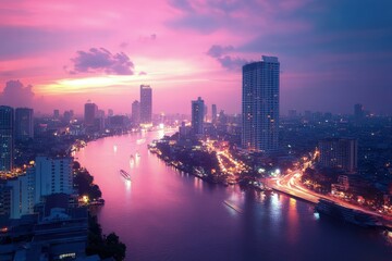 Sticker - a view of a city and a river at night