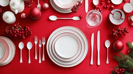 A red tablecloth with a white tablecloth underneath it