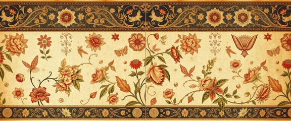 Wall Mural - Ornate Floral Pattern with Gold and Black Accents