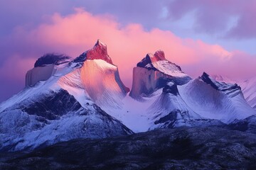 Wall Mural - a mountain range covered in snow under a pink sky