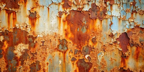 Rusty metal sheet with paint flakes creating texture for background