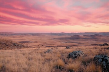 Wall Mural - a grassy field with rocks and grass in the foreground