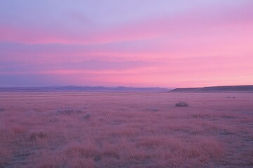 Canvas Print - a large open field with a pink sky in the background