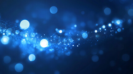 Abstract blue color digital particles wave with bokeh and light background  