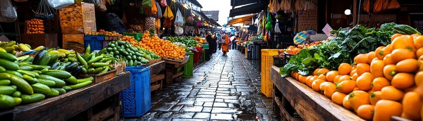 Vibrant street market with bustling stalls and colorful produce, black and white, line art, lively, cultural, local flavors, sensory delights, market vendors