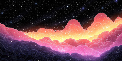 Wall Mural - Dreamy cloudscape with stars in the night sky.