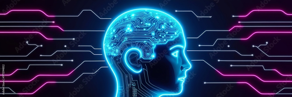 AI-powered humanoid head with neural networks processes data ...