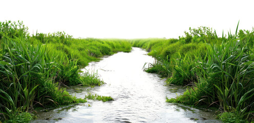 Wall Mural - PNG Serene marshland with lush greenery