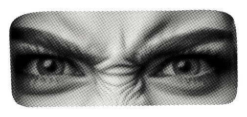 face part with eyes angry look isolated retro grunge halftone dotted effect old newspaper print cut-out collage element