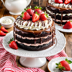 Wall Mural - chocolate cakes are delicious and with strawberries it's even better.