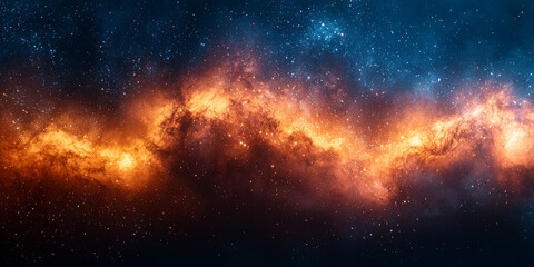 Wall Mural - A stunning view of a galaxy with a bright orange nebula and scattered stars.