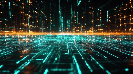 Abstract Digital Cityscape with Glowing Lines