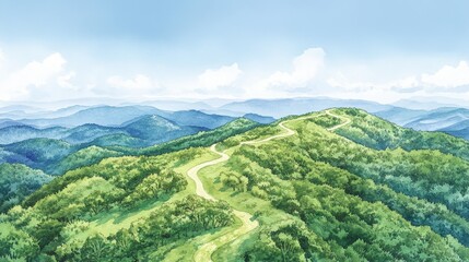 Painting of A scenic view of rolling green hills under a clear blue sky, perfect for nature enthusiasts and landscape lovers.