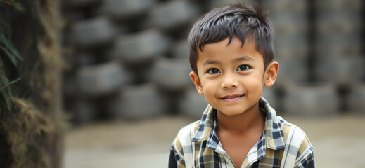 little boy eight nine years old asian type smiling and looking at camera