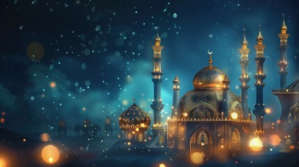 Wall Mural - Mosque illuminated at night