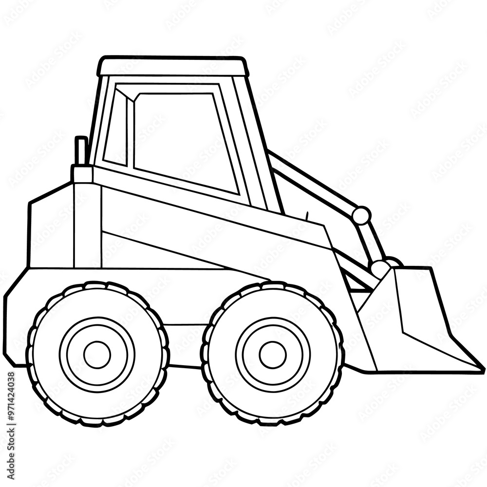 Loader Machine Drawing skid steer loader machine outline coloring book page line art drawing ...