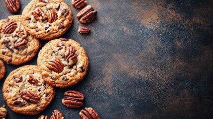 Wall Mural - Freshly baked cookies with pecans on rustic background